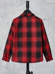 SHEIN 男孩格紋印花襯衫