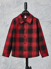 SHEIN 男孩格紋印花襯衫