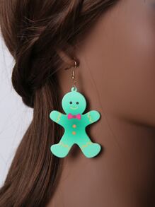 Pendientes largos Navidad hombre de pan de jengibre - Verde - Ver 1
