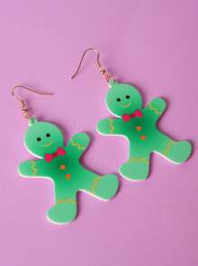 Pendientes largos Navidad hombre de pan de jengibre - Verde - Ver 3