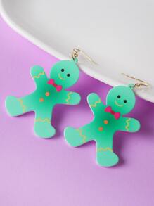 Pendientes largos Navidad hombre de pan de jengibre - Verde - Ver 4