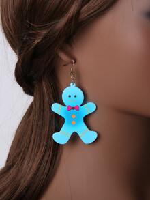 Pendientes largos Navidad hombre de pan de jengibre - Azul - Ver 1
