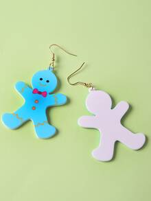 Pendientes largos Navidad hombre de pan de jengibre - Azul - Ver 2