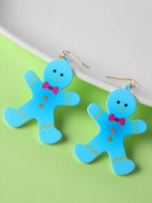 Pendientes largos Navidad hombre de pan de jengibre - Azul - Ver 3