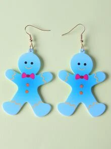 Pendientes largos Navidad hombre de pan de jengibre - Azul - Ver 4