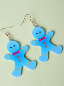 Pendientes largos Navidad hombre de pan de jengibre - Azul - Ver 5