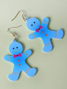 Pendientes largos Navidad hombre de pan de jengibre - Azul - Ver 6