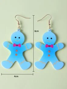 Pendientes largos Navidad hombre de pan de jengibre - Azul - Ver 7