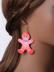 Pendientes largos Navidad hombre de pan de jengibre - Multicolor - Ver 1