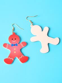 Pendientes largos Navidad hombre de pan de jengibre - Multicolor - Ver 2