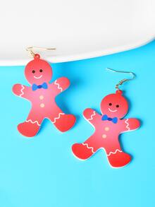 Pendientes largos Navidad hombre de pan de jengibre - Multicolor - Ver 4