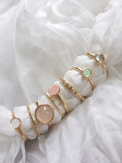 8 piezas Anillo redondo & con diseño de oval