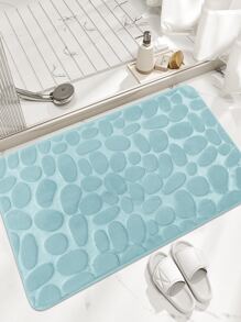 1pc Cobblestone Embossed Bathroom Bath Mat, Memory Foam Pad, Washable Bath Rug,Stone Textured Bath Rug, Rapid Water Absorbent, Non-Slip, Washable, Thick, Soft And Comfortable Carpet For Shower Room Bathroom Kitchen Decor - Baby Blue - View 1