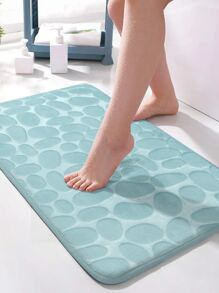 1pc Cobblestone Embossed Bathroom Bath Mat, Memory Foam Pad, Washable Bath Rug,Stone Textured Bath Rug, Rapid Water Absorbent, Non-Slip, Washable, Thick, Soft And Comfortable Carpet For Shower Room Bathroom Kitchen Decor - Baby Blue - View 2