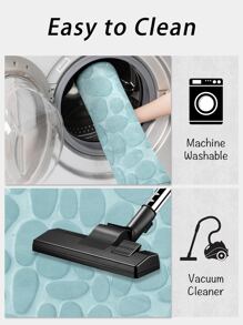 1pc Cobblestone Embossed Bathroom Bath Mat, Memory Foam Pad, Washable Bath Rug,Stone Textured Bath Rug, Rapid Water Absorbent, Non-Slip, Washable, Thick, Soft And Comfortable Carpet For Shower Room Bathroom Kitchen Decor - Baby Blue - View 4