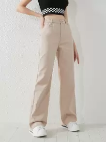 Teen Girls Solid Raw Hem Straight Leg Jeans - Apricot - View 1