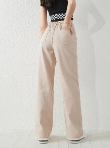 Teen Girls Solid Raw Hem Straight Leg Jeans - Apricot - View 2