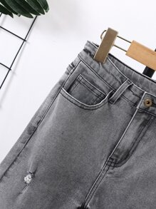 Chicos Jeans de pierna recta desgarro crudo - Gris - Ver 4