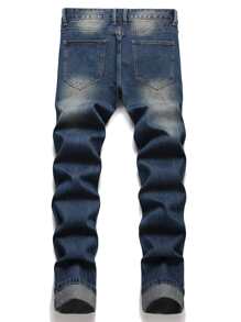 Quần Jeans Skinny Nam Rách Rách Hình Mèo - Rửa tối - Xem 2