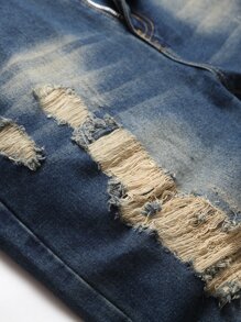 Quần Jeans Skinny Nam Rách Rách Hình Mèo - Rửa tối - Xem 3