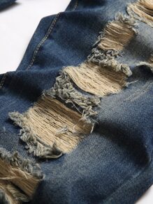 Quần Jeans Skinny Nam Rách Rách Hình Mèo - Rửa tối - Xem 6