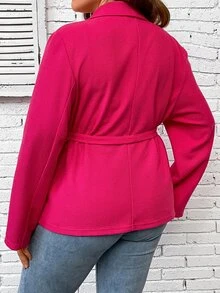 Plus Lapel Neck Open Front Belted Blazer - Hot Pink - View 2