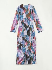 SHEIN Swim Cover up con estampado floral de muslo con abertura - Multicolor - Ver 7