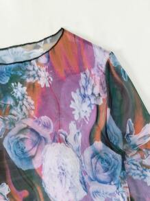 SHEIN Swim Cover up con estampado floral de muslo con abertura - Multicolor - Ver 4