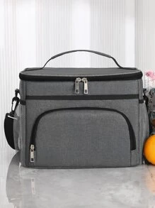 1 bolsa de almuerzo con aislamiento térmico con gran capacidad y papel de aluminio grueso, portátil y simple, adecuada para estudiantes y trabajadores de oficina para picnic - Gris - Ver 1