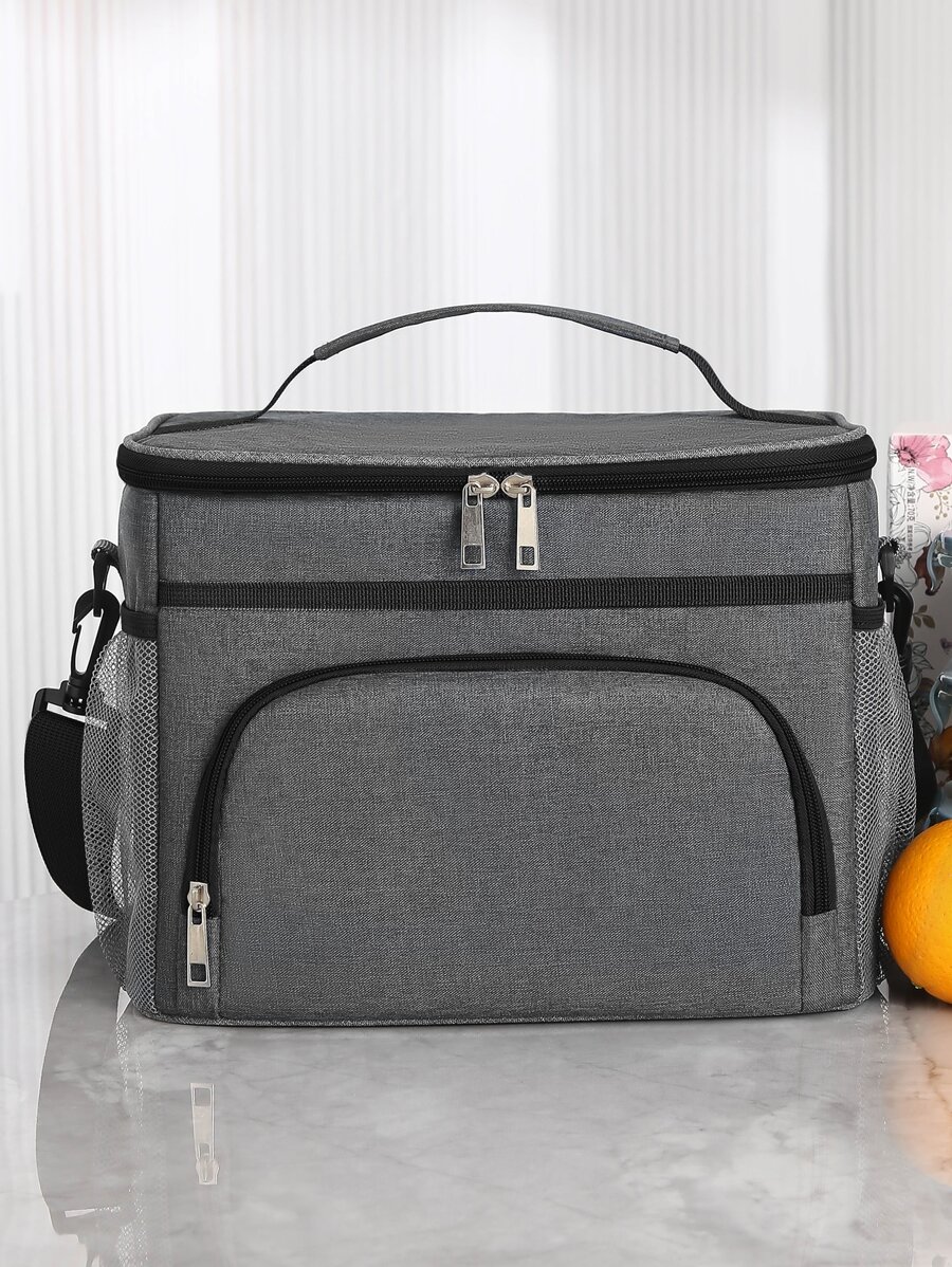 1 bolsa de almuerzo con aislamiento térmico con gran capacidad y papel de aluminio grueso, portátil y simple, adecuada para estudiantes y trabajadores de oficina para picnic - Gris - Ver 1