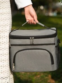 1 bolsa de almuerzo con aislamiento térmico con gran capacidad y papel de aluminio grueso, portátil y simple, adecuada para estudiantes y trabajadores de oficina para picnic - Gris - Ver 2