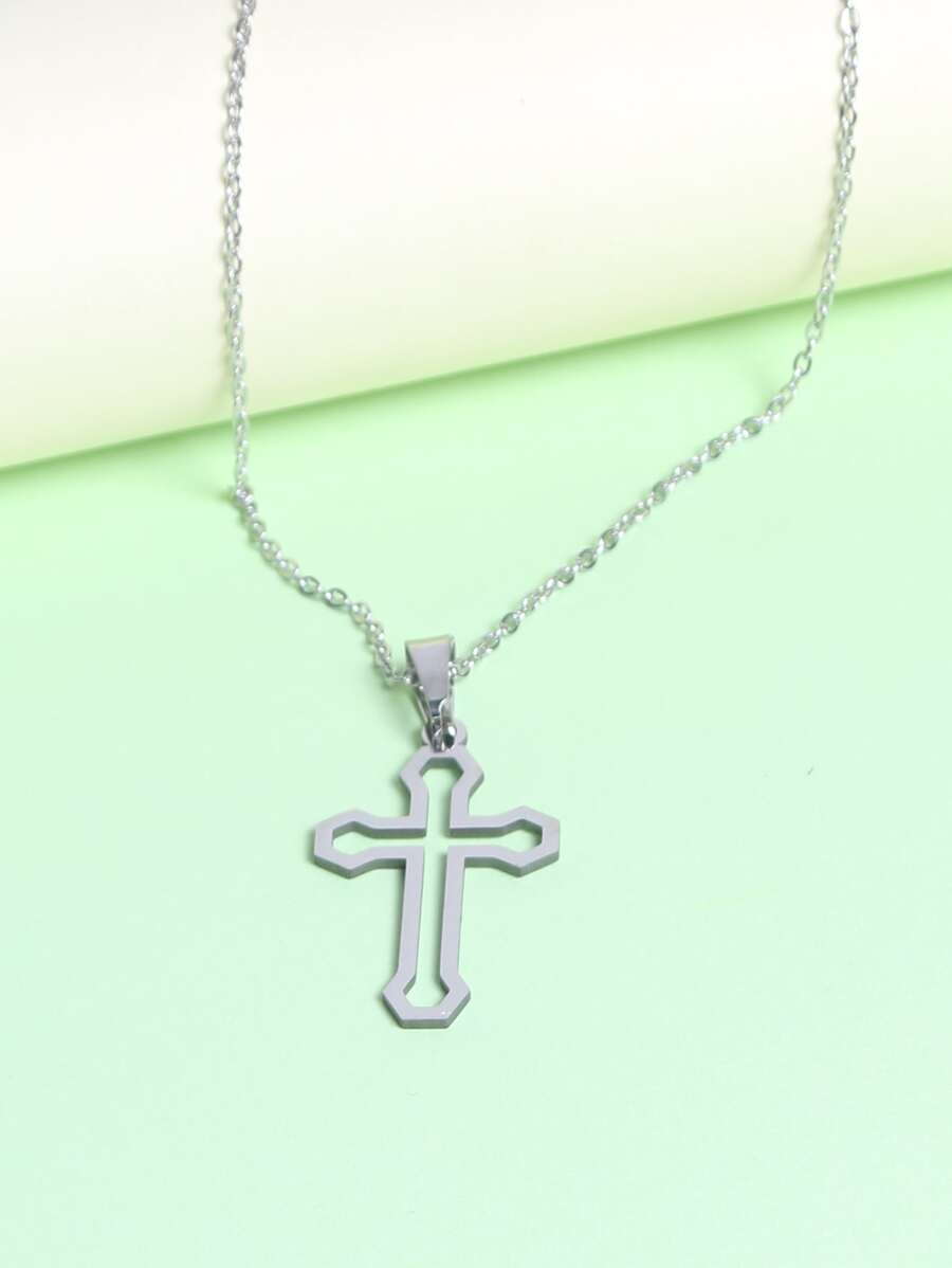 Cross Pendant Necklace - Silver - View 1