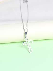Cross Pendant Necklace - Silver - View 2