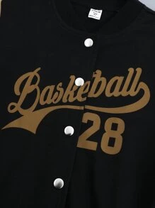 SHEIN Boys Letter Graphic Colourblock Bomber Jacket & Joggers Without Hoodie - Black - View 3