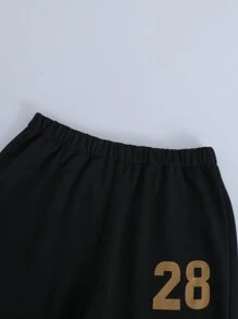 SHEIN Boys Letter Graphic Colourblock Bomber Jacket & Joggers Without Hoodie - Black - View 4