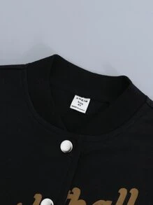 SHEIN Boys Letter Graphic Colourblock Bomber Jacket & Joggers Without Hoodie - Black - View 5