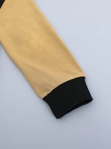 SHEIN Boys Letter Graphic Colourblock Bomber Jacket & Joggers Without Hoodie - Black - View 6