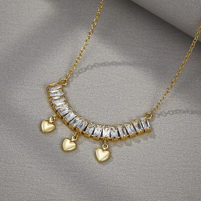 Rhinestone & Heart Pendant Necklace