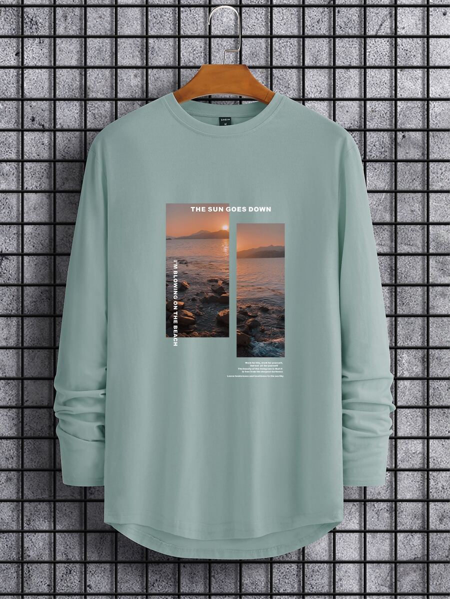 Manfinity Homme Men Slogan Graphic Tee - Mint Green - View 1