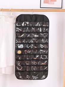 1pc Multi-grid Double-side Hanging Jewelry Storage Bag - Black - View 1