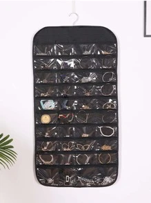 1pc Multi-grid Double-side Hanging Jewelry Storage Bag - Black - View 2