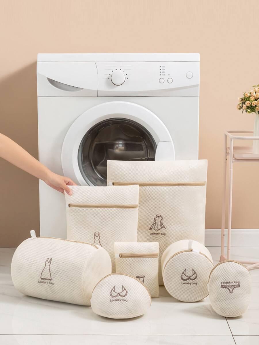 7 cái/bộ Túi Giặt, Túi Bảo Vệ Lưới Chống Biến Dạng Máy Giặt Dày, Thích Hợp Cho Áo Ngực, Giỏ Đựng Đồ Giặt, Hàng Dệt Kim, Đồ Lót, V.v. - Màu be - Xem 1