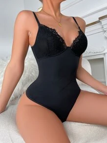 Contrast Lace Shapewear Bodysuit - Black - View 3