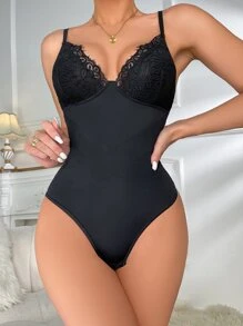 Contrast Lace Shapewear Bodysuit - Black - View 4