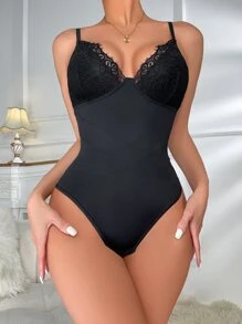 Contrast Lace Shapewear Bodysuit - Black - View 5