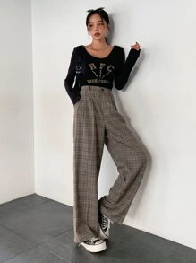 DAZY 格纹斜插口袋西装裤商务装 - 彩色 - 查看 4