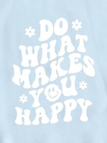 SHEIN EZwear Slogan Graphic Drawstring Thermal Lined Hoodie - Baby Blue - View 5