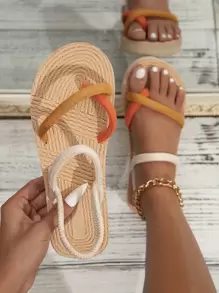 Women Color Block Faux Suede Thong Sandals - Multicolor - View 1