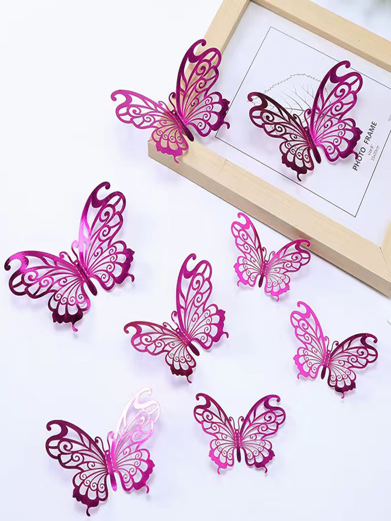 12 piezas 3d con abertura Pegatina de mariposa - Rosa Fucsia - Ver 1
