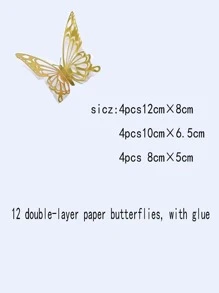 12 Cái/bộ Giấy Dán Bướm Giấy Rỗng Ra 3D Trang Trí Phòng Sáng Tạo Hình Dán Bướm Cho Gia Đình - Hoa hồng vàng - Xem 3